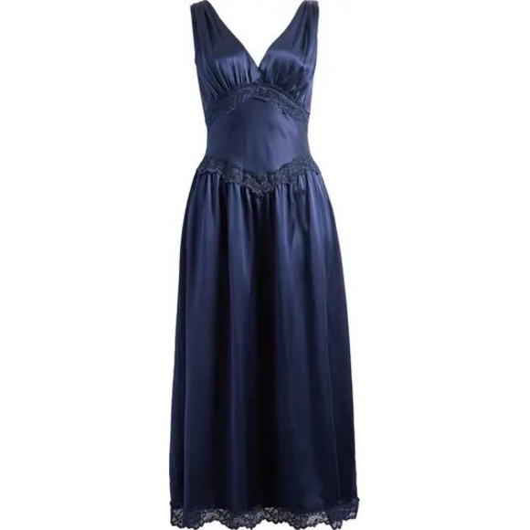 Reformation Stasia Navy Blue Silk Dress Brand New - Picture 4 of 7